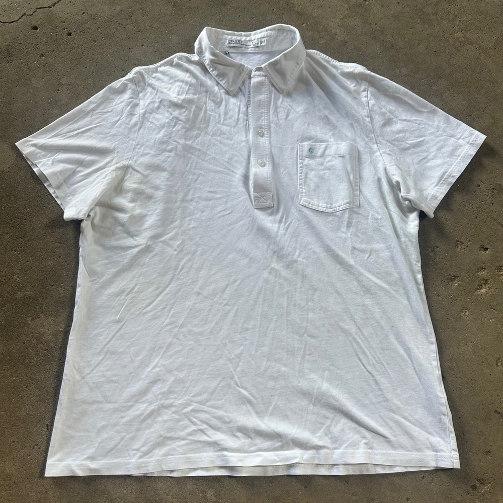 Criquet Polo Shirt Mens XL White Organic Cotton Slim Fit Short Sleeve Pocket